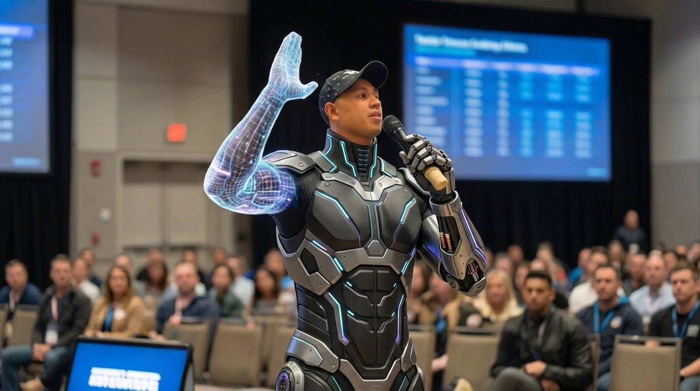 Bryan Ng on stage as AI Generative Trainer