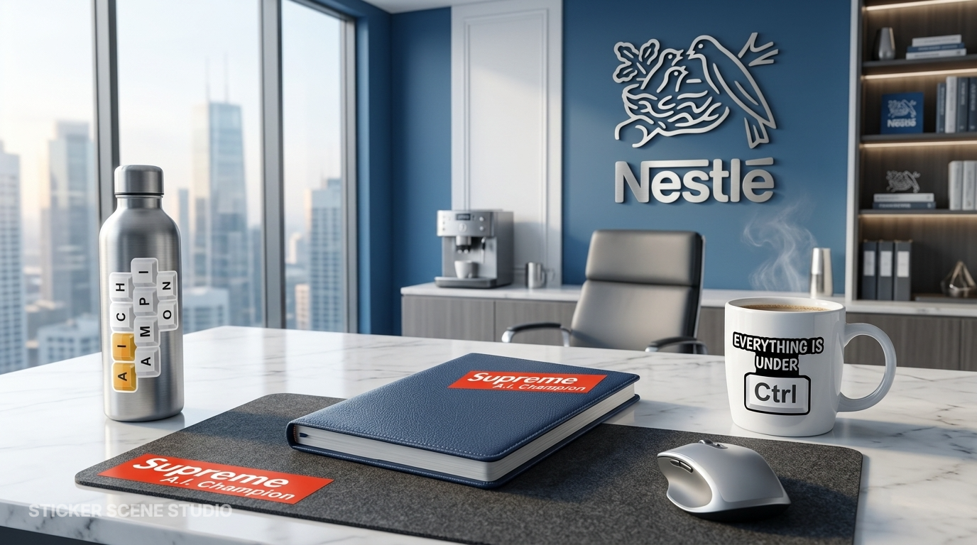 Nestlé office AI sticker scene